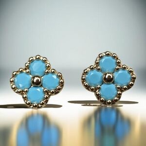 18k Gold Plated Turquoise Clover Stud Earrings